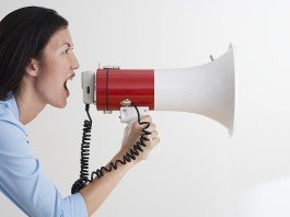 woman talking with megaphone