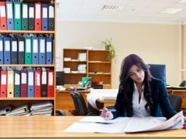 business woman reading